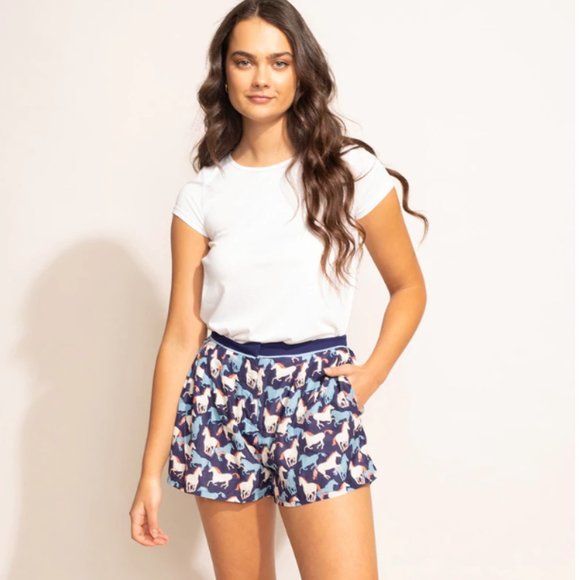 Pink Martini | The Ranch Short | Horse Print Silky Shorts - Picture 2 of 4